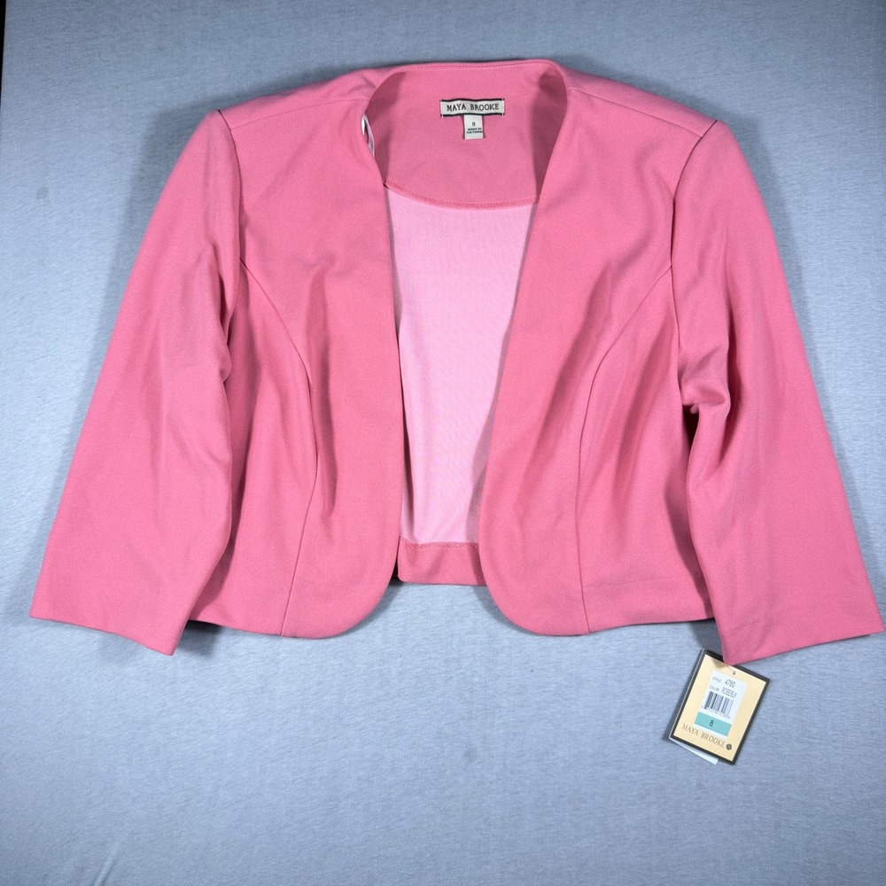 $94 Maya Brooke Womens Rose Pink Open Front Shrug Bolero Jacket Size 8 NWT 4760